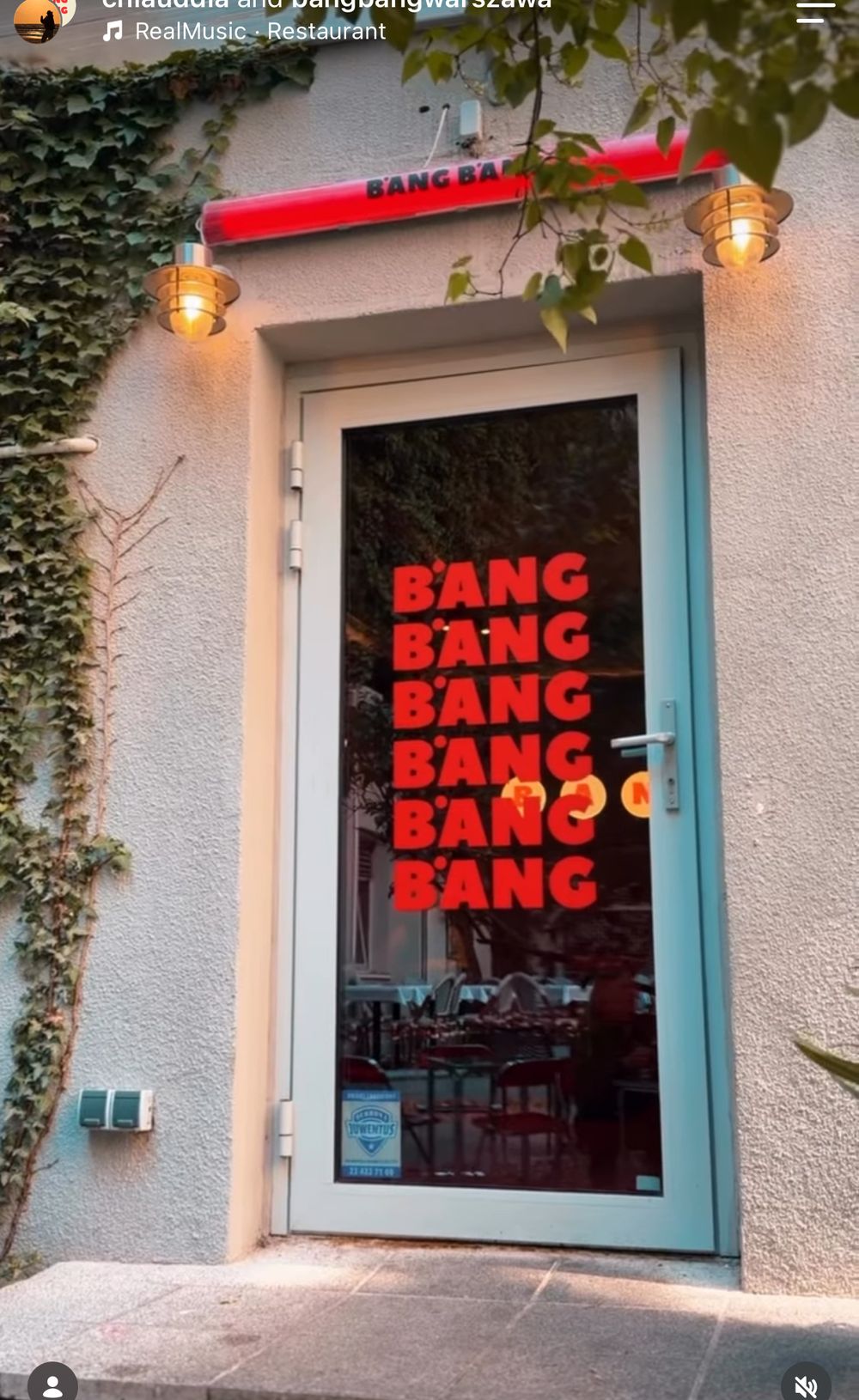 The entrance door with BANG BANG lettering
