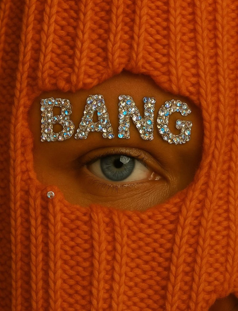 Orange balaclava with crystal BANG lettering